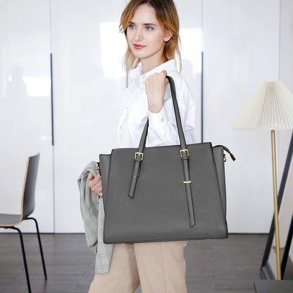 Schwarze Große Handtasche Damen 15.6 Zoll Laptop Elegant Leder