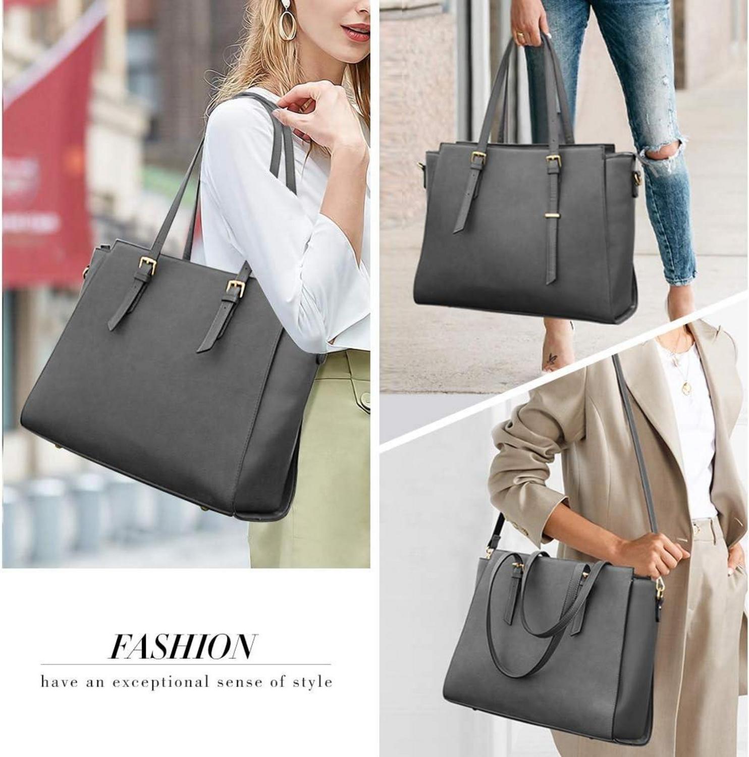 NEWHEY Damen Handtasche Shopper Große Schwarz Leder 15.6 Zoll Laptoptasche