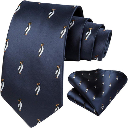 Herren Krawatten Set mit Pinguin Motiv, Marineblau