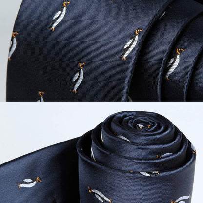 Herren Krawatten Set mit Pinguin Motiv, Marineblau