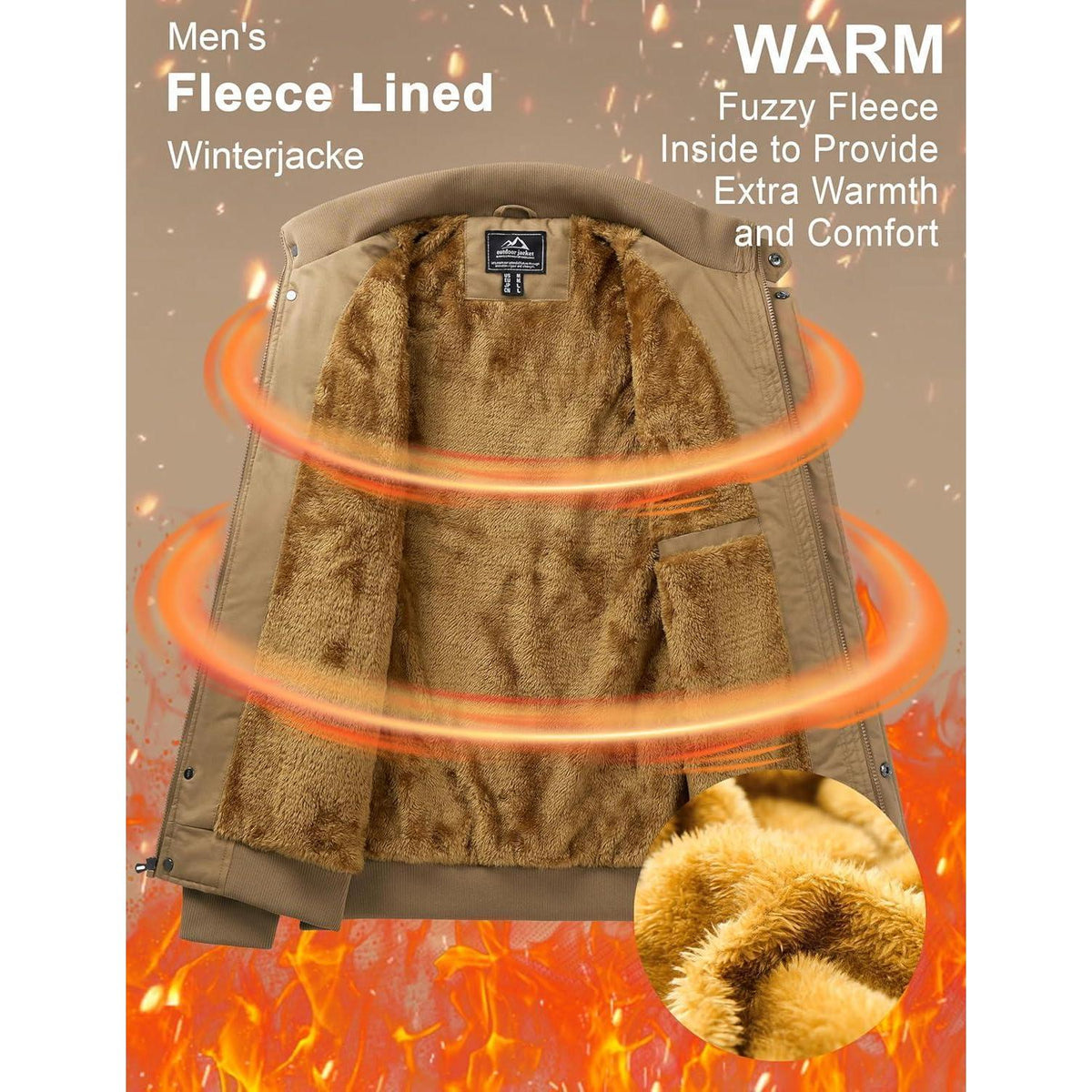 Herren Winterjacke Warm Gefüttert Khaki S