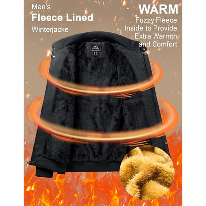 Herren Winterjacke Warm Gefüttert mit Taschen L Schwarz