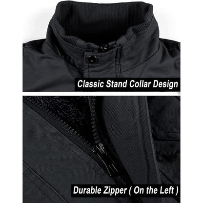 Herren Winterjacke Warm Gefüttert mit Taschen L Schwarz