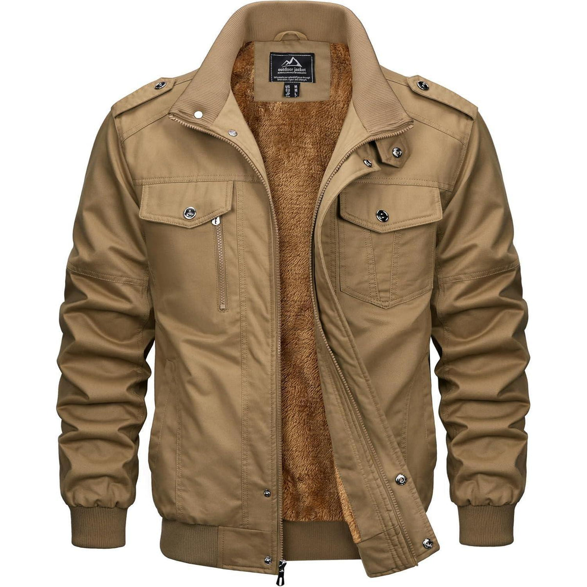 Herren Winterjacke Warm Gefüttert Khaki XXL