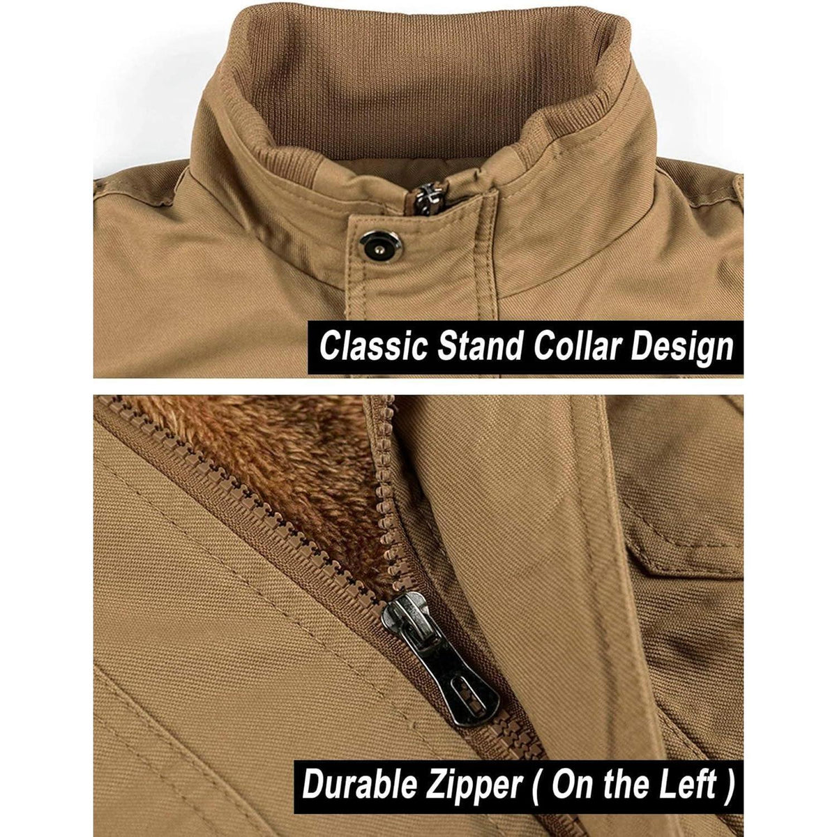 Herren Winterjacke Warm Gefüttert Khaki XXL