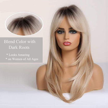 Blonde Lange Geschichtete Synthetische Haarperücke für Frauen