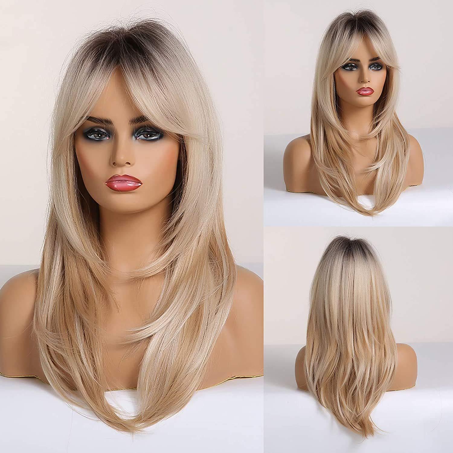 20 Zoll Blonde Synthetische Haarperücke Dunkle Wurzeln Hellblond