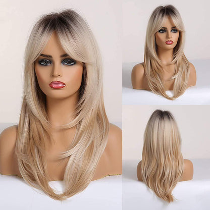 20 Zoll Blonde Synthetische Haarperücke Dunkle Wurzeln Hellblond