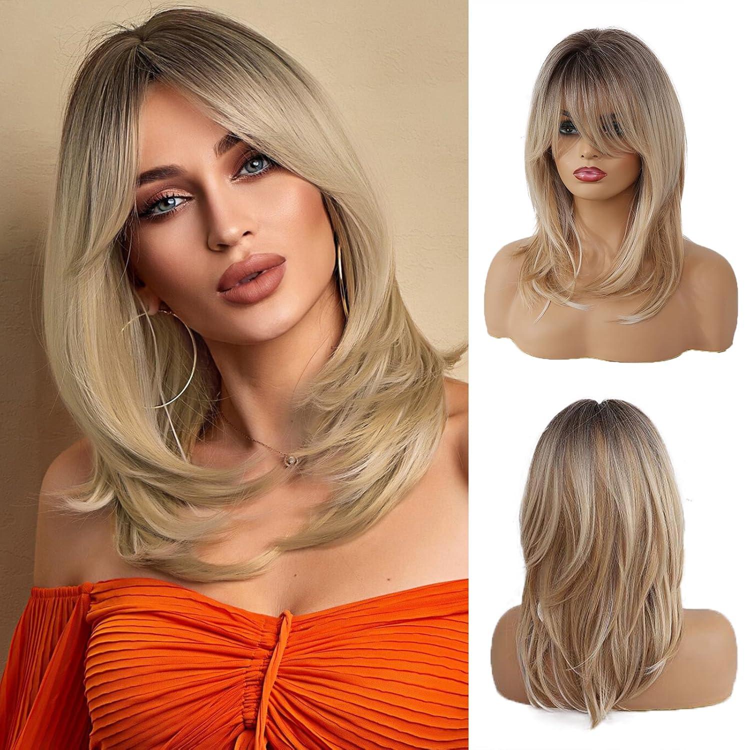 Synthetische Ombre Blonde Haarperücke Gerade 16 Zoll mit Dunklen