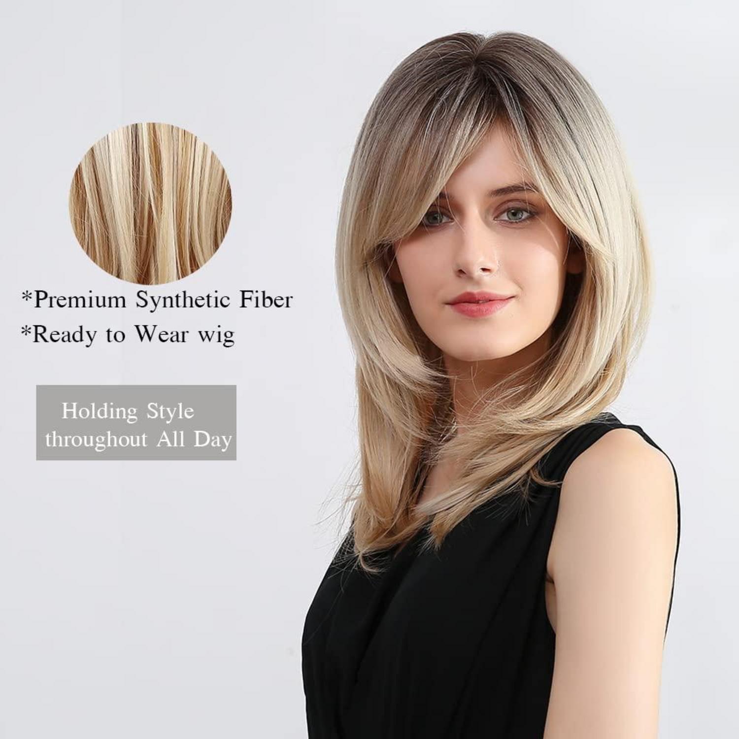 Synthetische Ombre Blonde Haarperücke Gerade 16 Zoll mit Dunklen