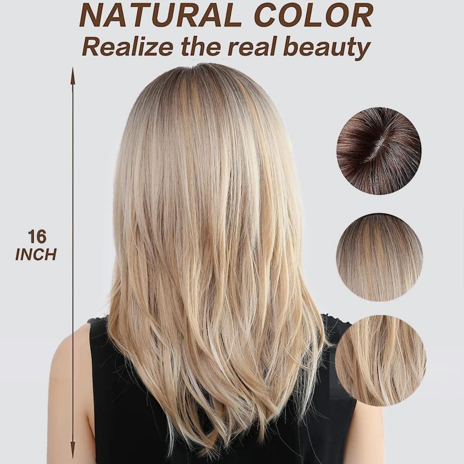 Ombre Blonde Lange Synthetische Haarperücke 16 Zoll Geschichtet Leicht Gebogen