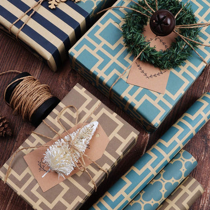 RUSPEPA Kraftpapier Rolle - 6 Blatt Navy Geometric Design