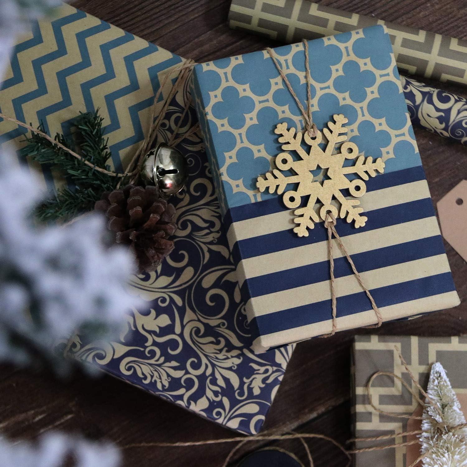 RUSPEPA Navy Geometric Design Kraftpapier 6 Blatt 44,5 x 76 cm - Geschenkpapierrolle 6S marine - Bastelprojekt, Weihnachten