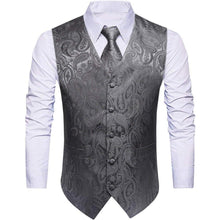 Herren Weste Paisley Floral Jacquard Krawatte Set Grau XS