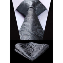 Herren Weste Paisley Floral Jacquard Krawatte Set Grau XS