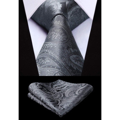 Herren Weste Paisley Floral Jacquard Krawatte Set Grau XS