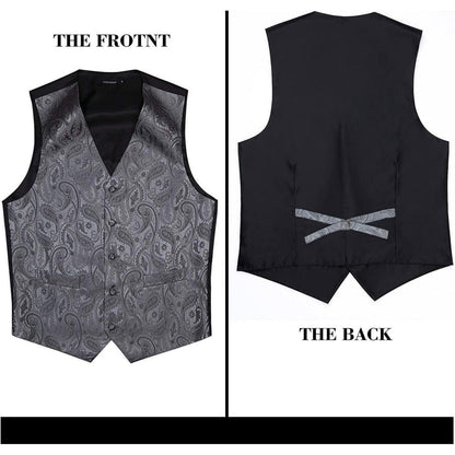 Herren Weste Paisley Floral Jacquard Krawatte Set Grau XS