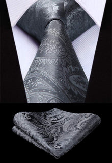 Herren Weste Paisley Floral Jacquard Krawatte Set Grau XS