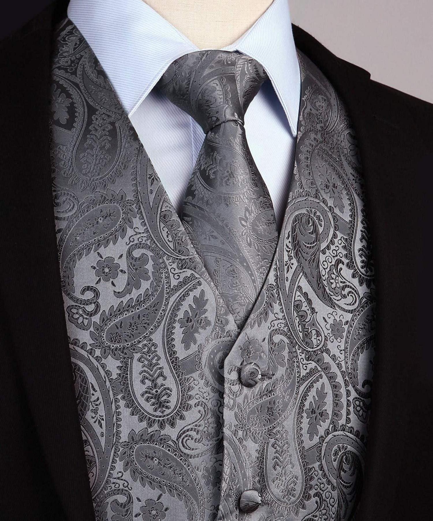 HISDERN Paisley Floral Jacquard Weste Krawatte Set Grau