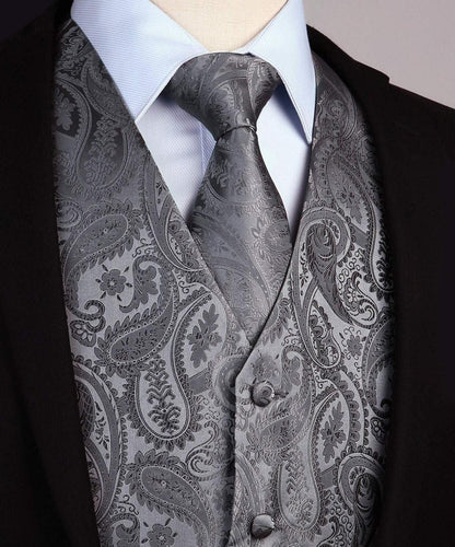 HISDERN Paisley Floral Jacquard Weste Krawatte Set Grau