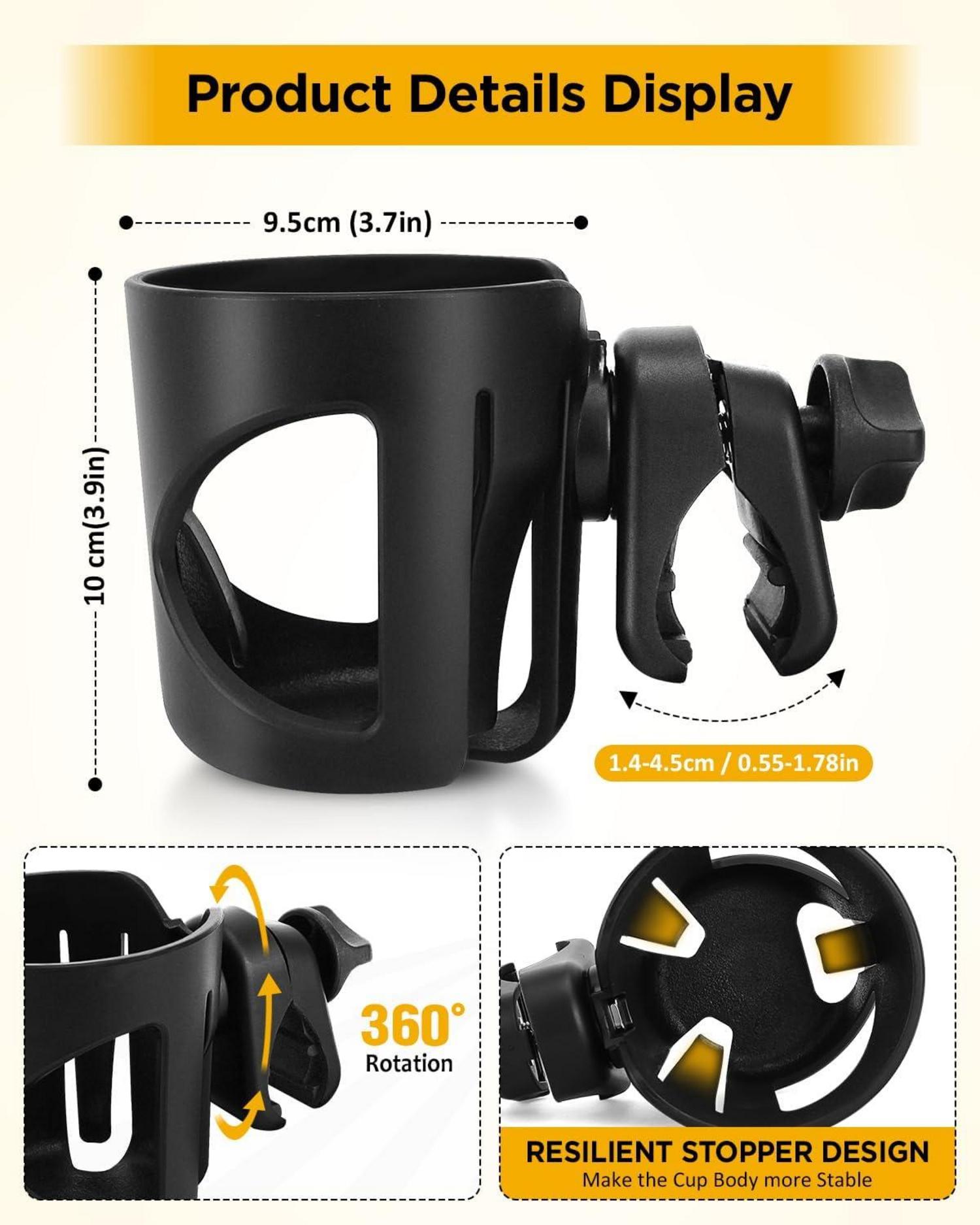 Kinderwagen Getränkehalter für Tassen, Becher, Flaschen - 360° drehbar und universal einsetzbar