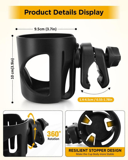 Kinderwagen Getränkehalter für Tassen, Becher, Flaschen - 360° drehbar und universal einsetzbar