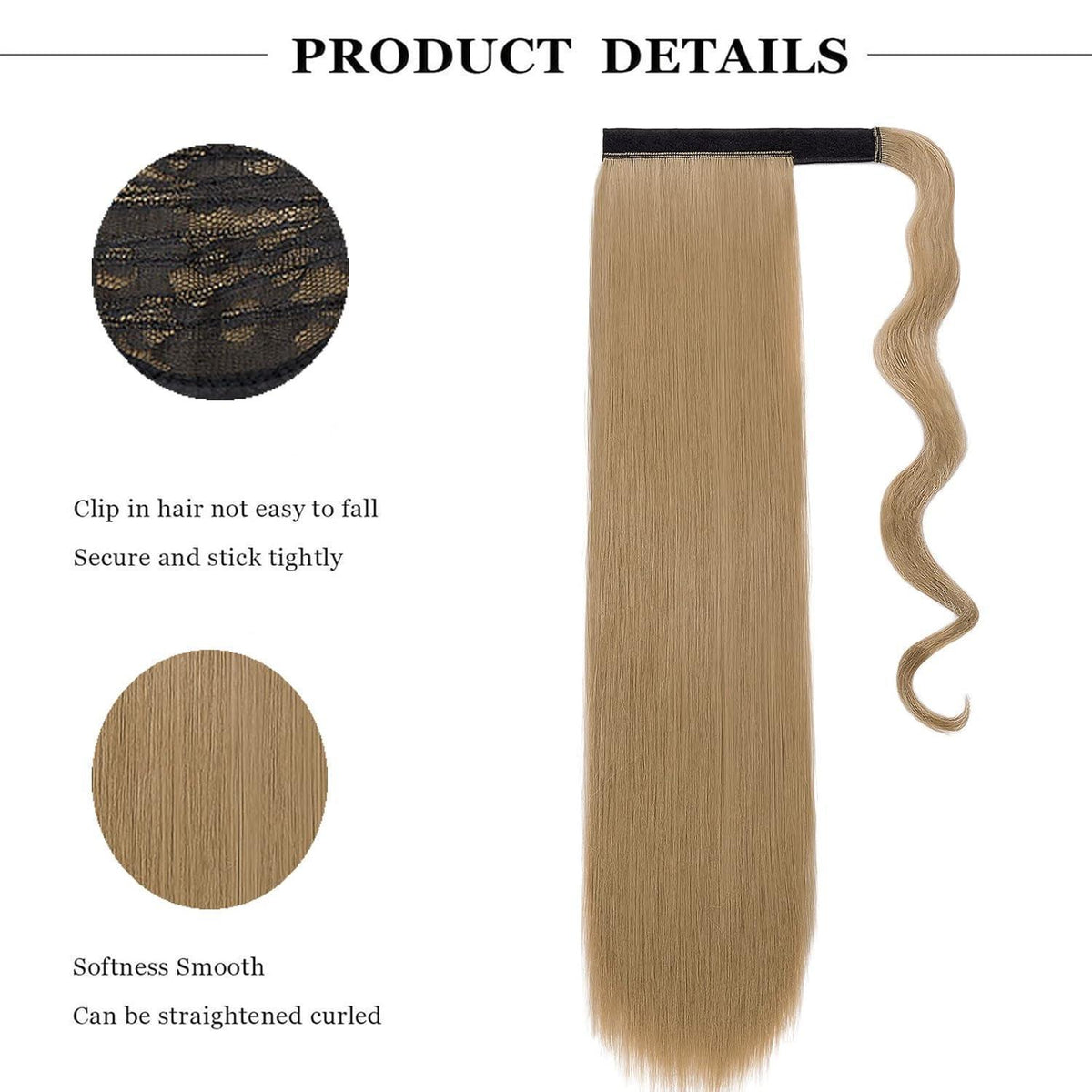 Clip in Pferdeschwanz Extension Aschblond 55 cm
