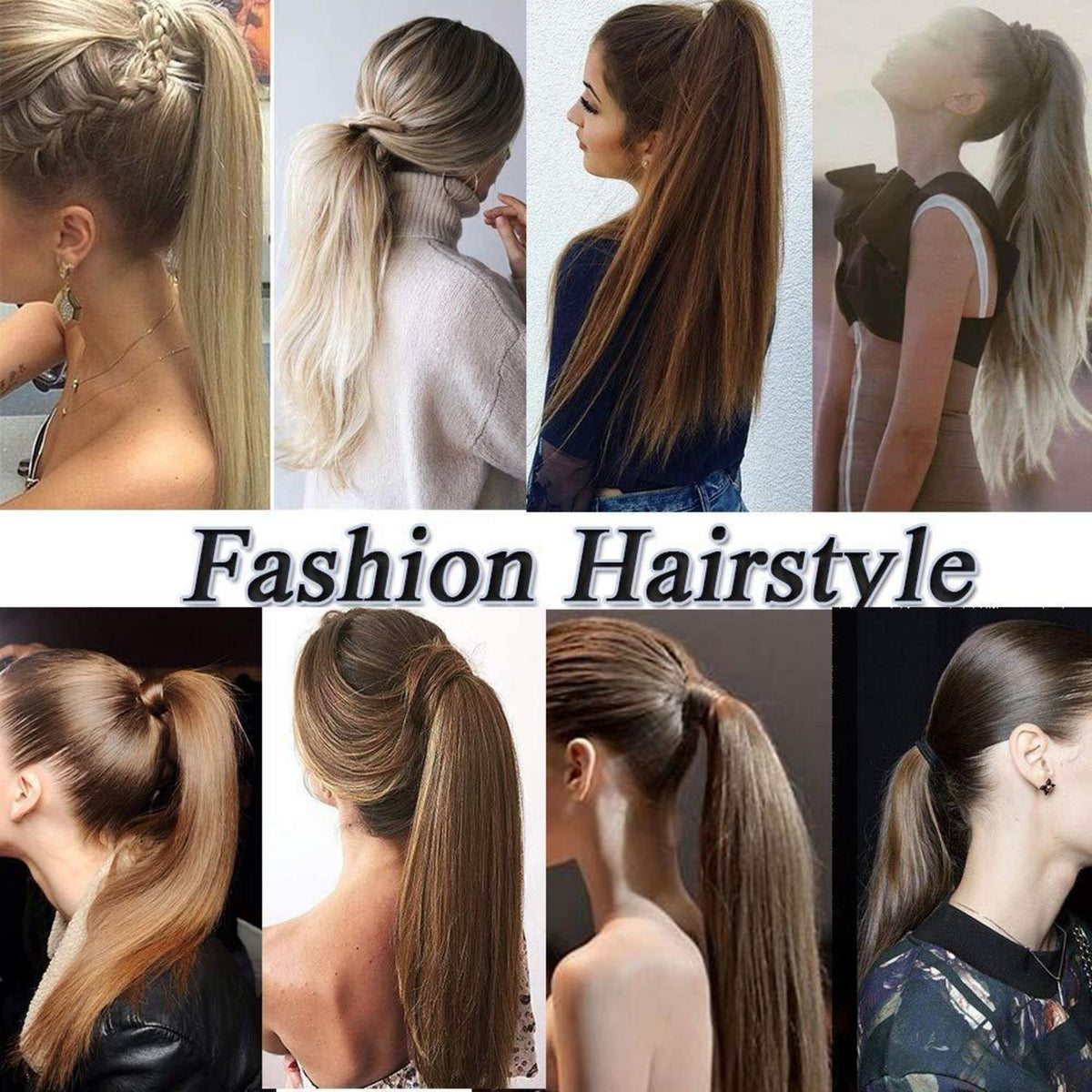 Clip in Pferdeschwanz Extension Aschblond 55 cm