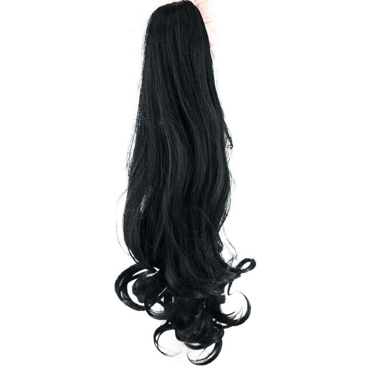 Gewellter Pferdeschwanz Clip-in Extension Schwarz 45cm