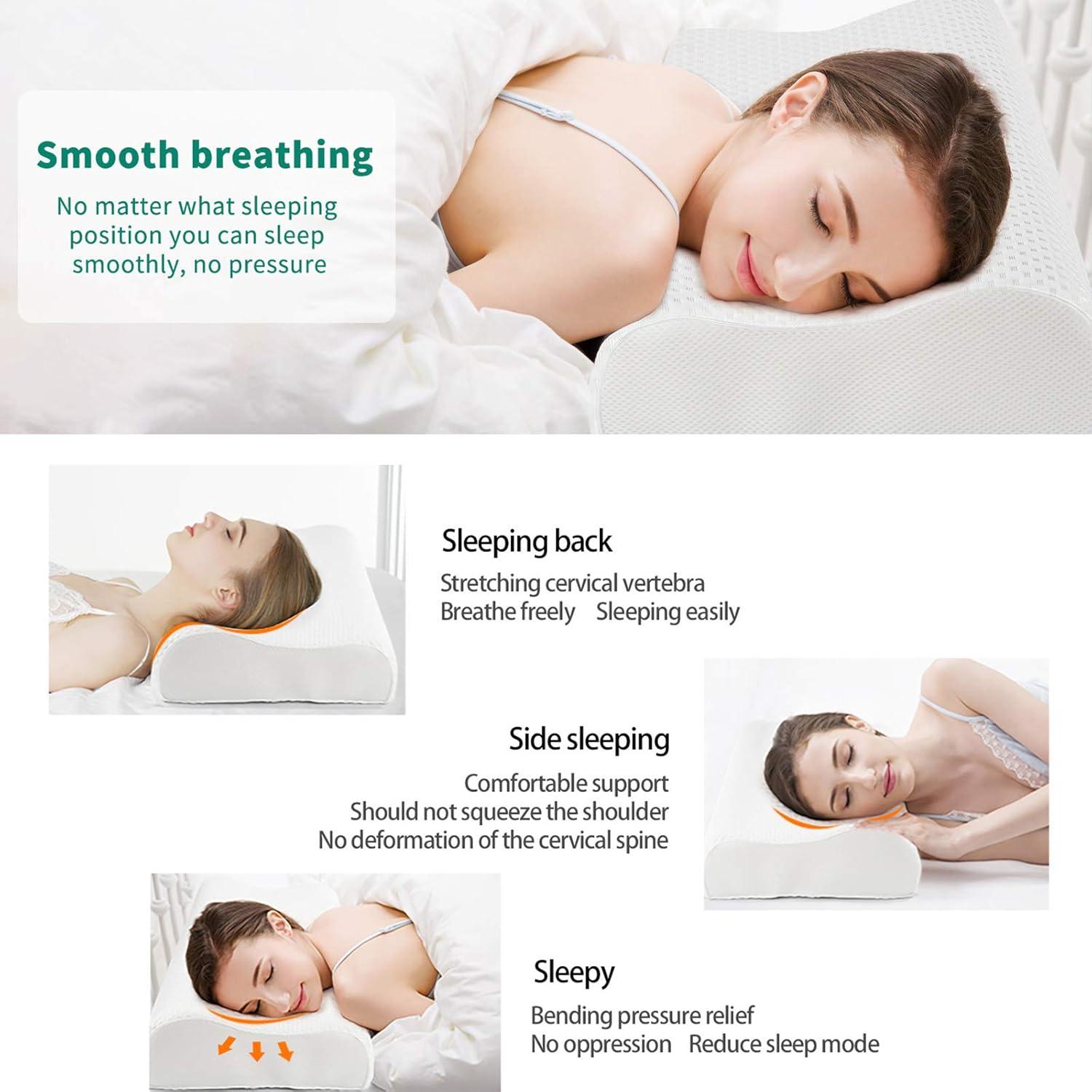 Memory Foam Ergonomisches Nackenstützkissen Weiß 60x35x9/11cm - Waschbarer Kissenbezug - Höhenverstellbar