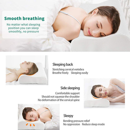 Memory Foam Ergonomisches Nackenstützkissen Weiß 60x35x9/11cm - Waschbarer Kissenbezug - Höhenverstellbar