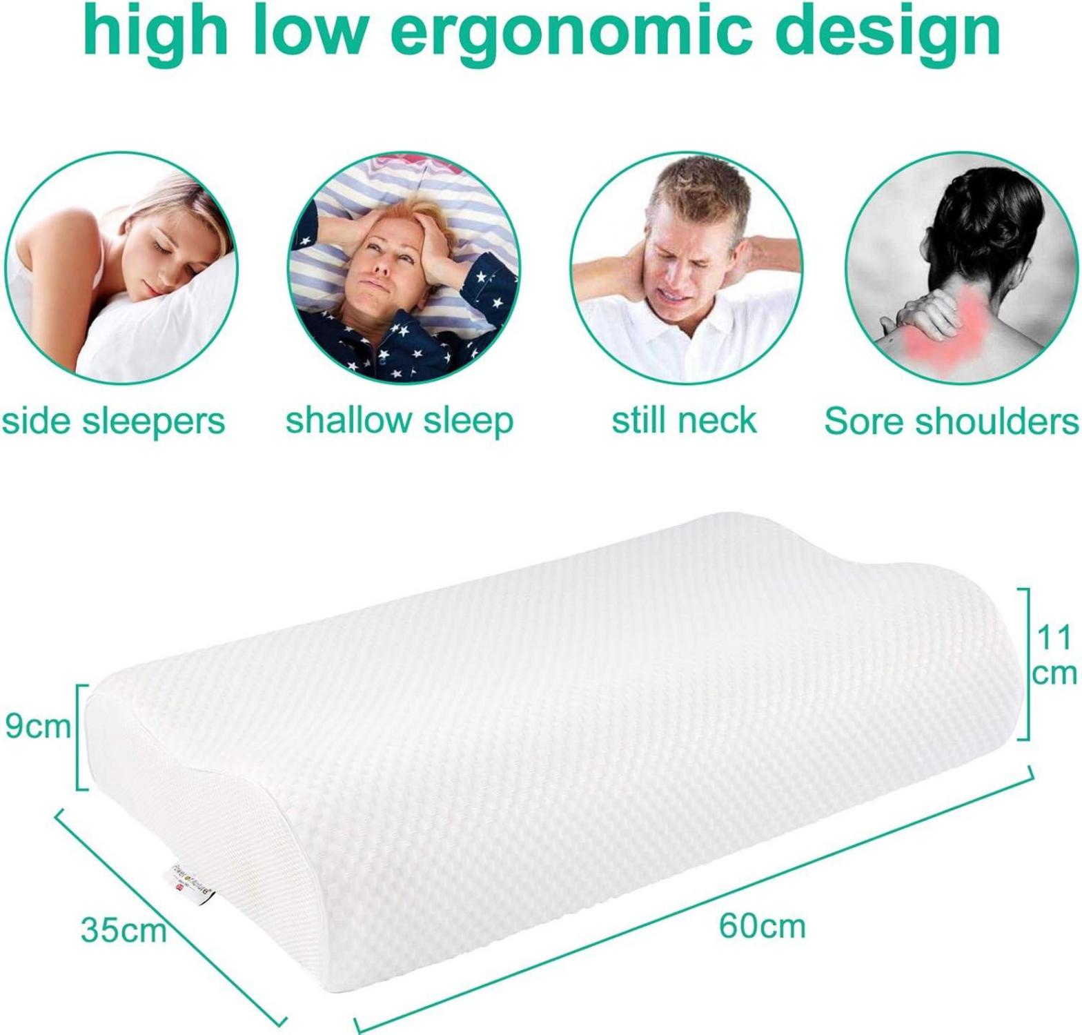 Memory Foam Nackenstützkissen Sandwich Kissen 60x35x9/11cm