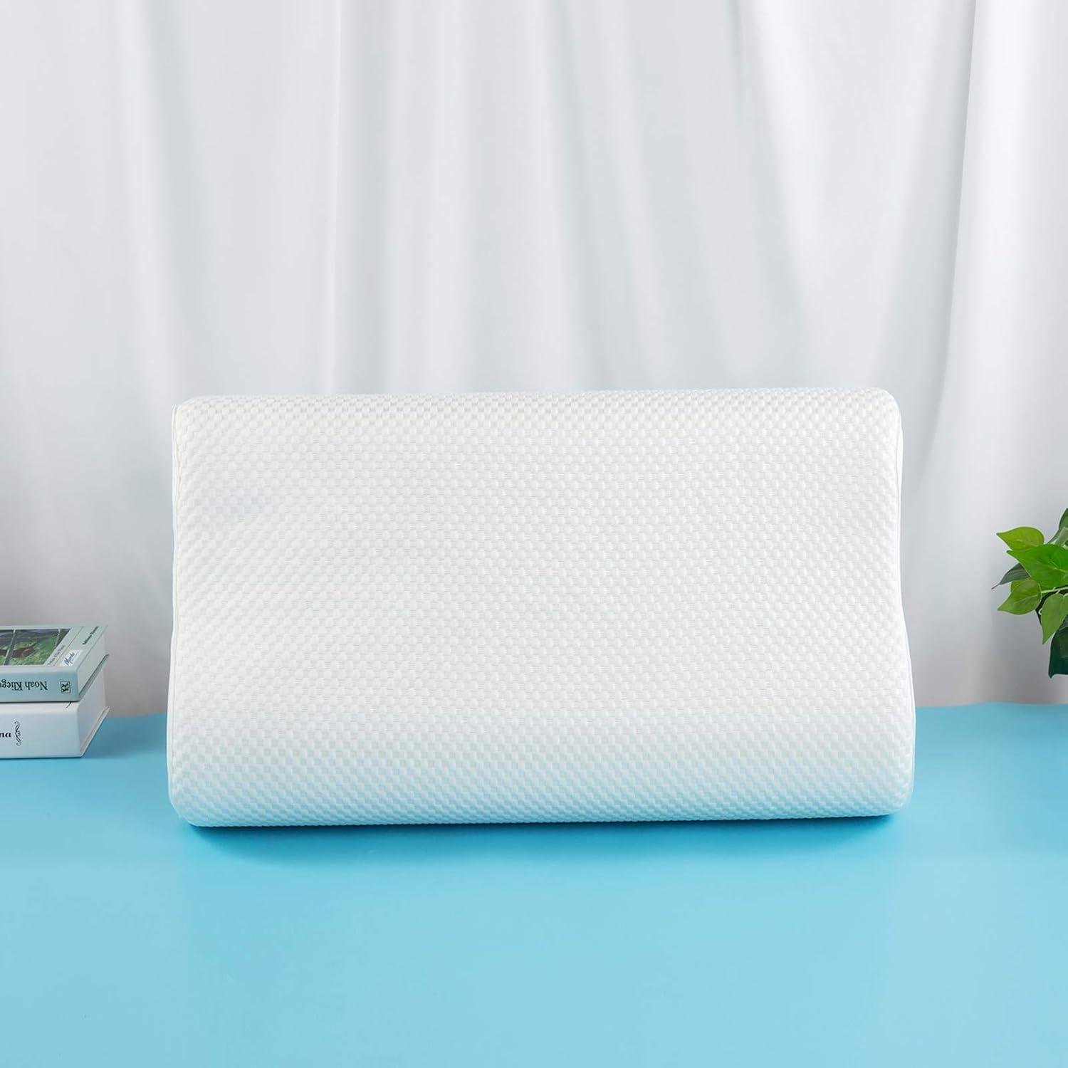 Memory Foam Ergonomisches Nackenstützkissen Weiß 60x35x9/11cm - Waschbarer Kissenbezug - Höhenverstellbar
