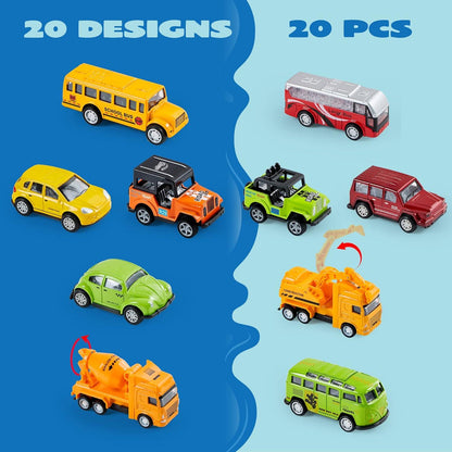 JOYIN 20 Stück Metall Zurückziehen Mini Spielzeugautos Set