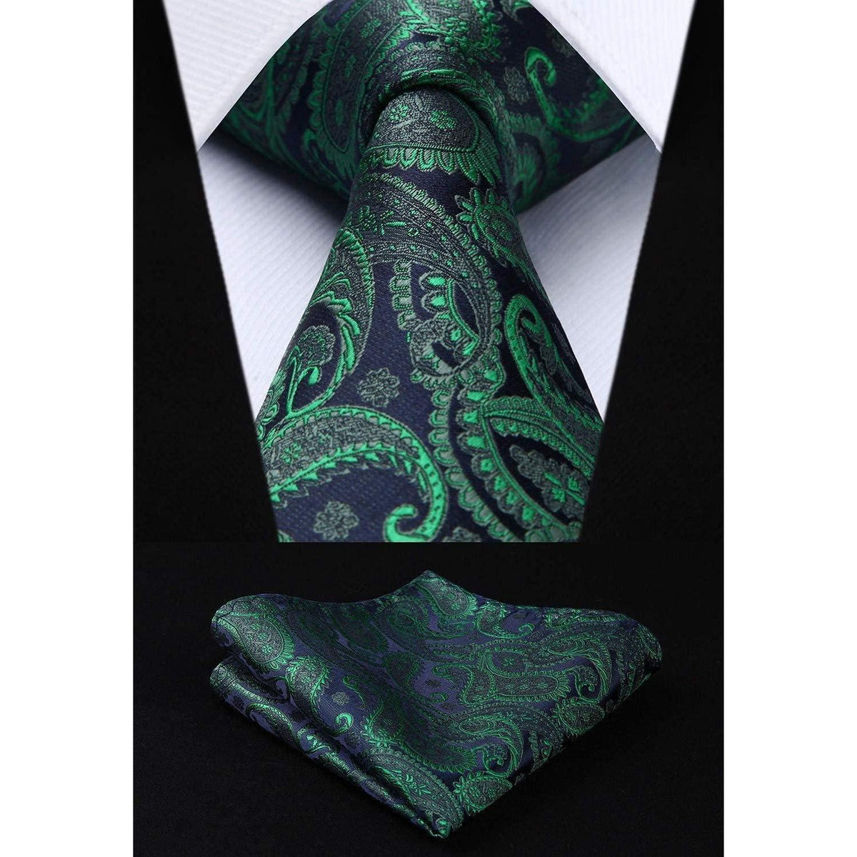 Herren Weste Krawatte Einstecktuch Set Paisley Floral Jacquard Grün 3XL