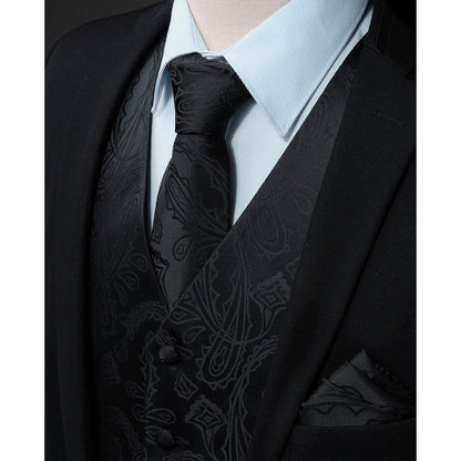 Herren Weste Krawatte Einstecktuch Set Paisley Floral Jacquard Gold