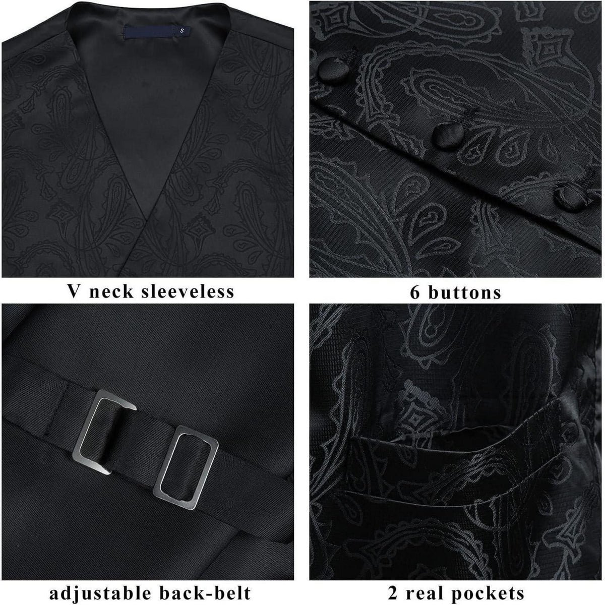 Herren Weste Krawatte Einstecktuch Set Paisley Floral Jacquard Gold