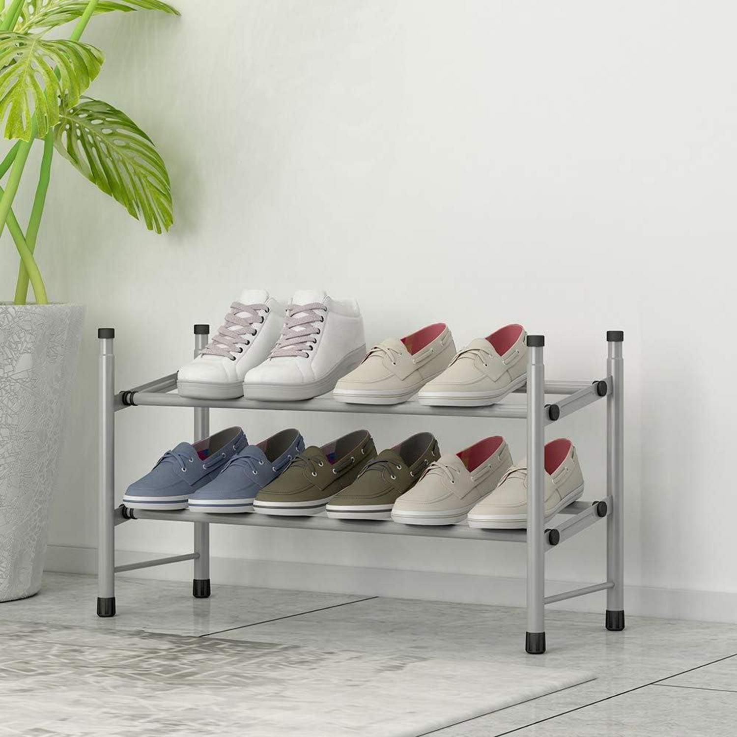 Ausziehbares Schuhregal mit 2 Ebenen für 12 Paar Schuhe Silber Grau