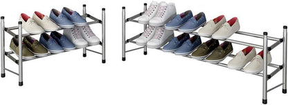 Ausziehbares Schuhregal 12 Paar Schuhe 2 Ebenen Flur Stauraum 62~114x22x35cm