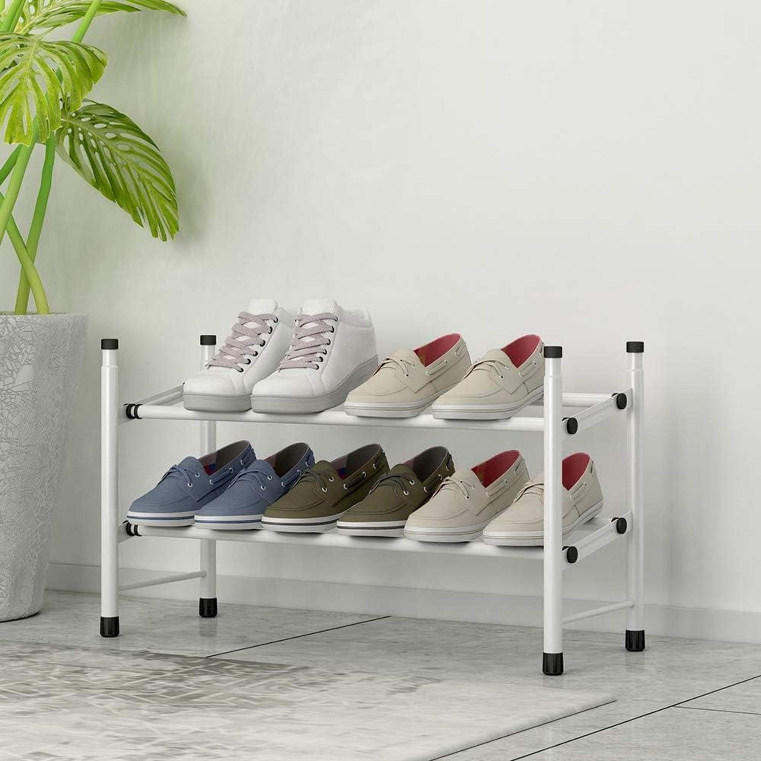 TZAMLI Ausziehbares Schuhregal für 12 Paar Schuhe Weiß 2 Ebenen