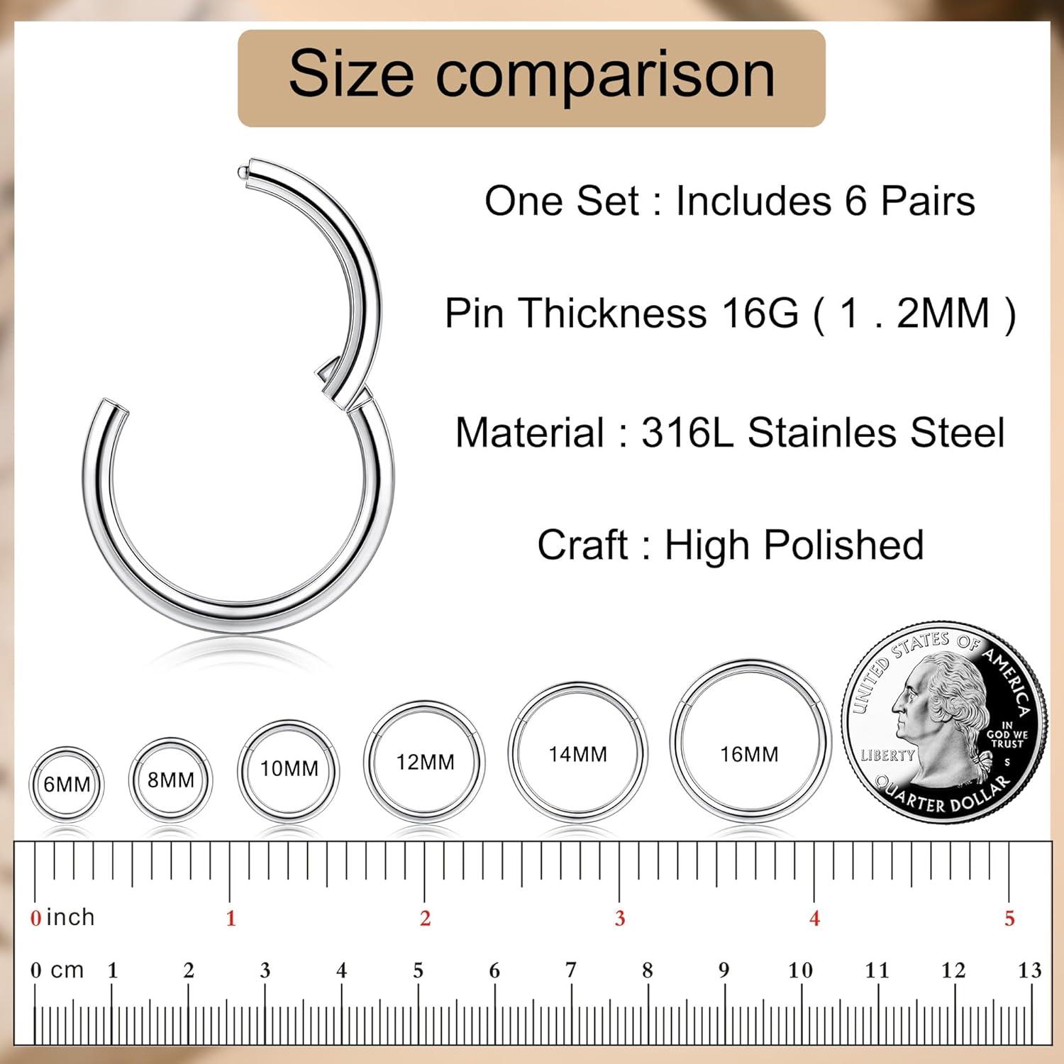 CASSIECA 12 Stück 16G Edelstahl Piercing Nasen Lippe Septum
