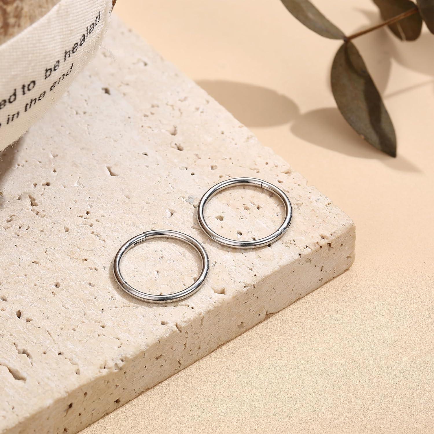CASSIECA 12Pcs 16G Edelstahl Piercing Nasen Lippe Ohr Septum Hoop Ringe 6-16MM