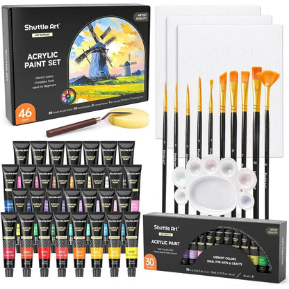 Shuttle Art 46-teiliges Acrylfarben Set mit 30