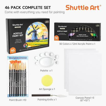 Shuttle Art 46-teiliges Acrylfarben Set mit 30