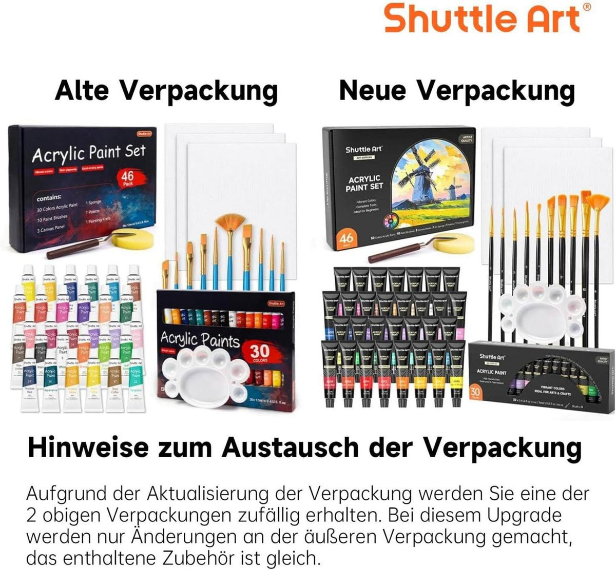 Shuttle Art 46-teiliges Acrylfarben Set mit 30