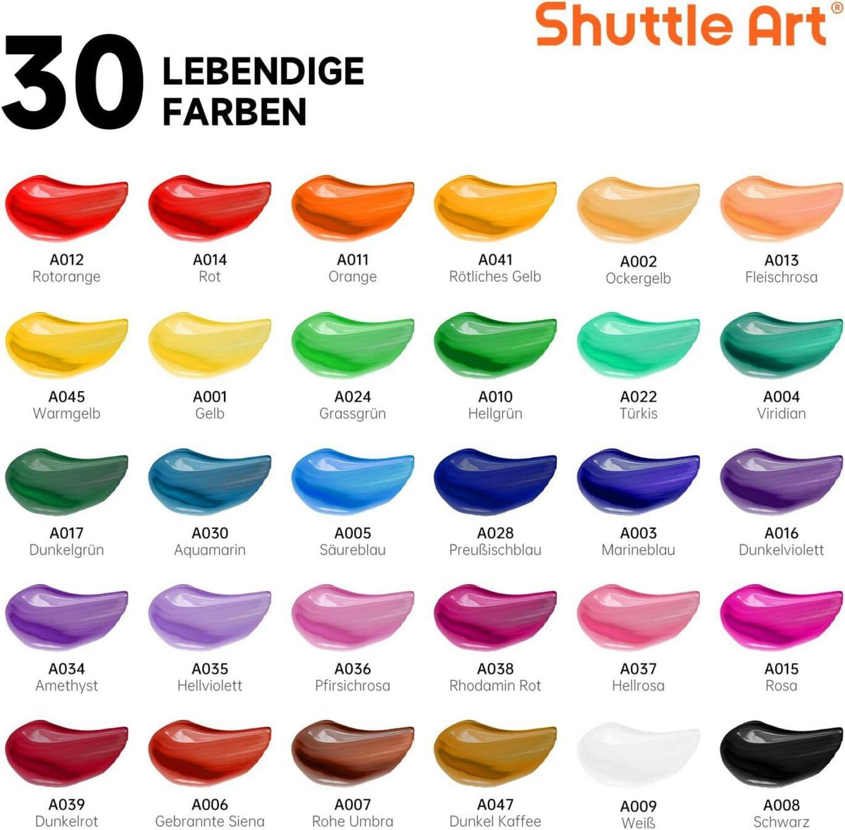 Shuttle Art 46tlg Acrylfarben 30 Farben 10 Pinselset 3 Leinwände 1 Spachtel Palette Schwamm