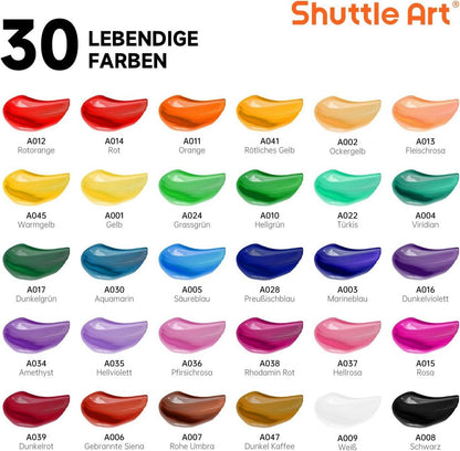 Shuttle Art 46tlg Acrylfarben 30 Farben 10 Pinselset 3 Leinwände 1 Spachtel Palette Schwamm