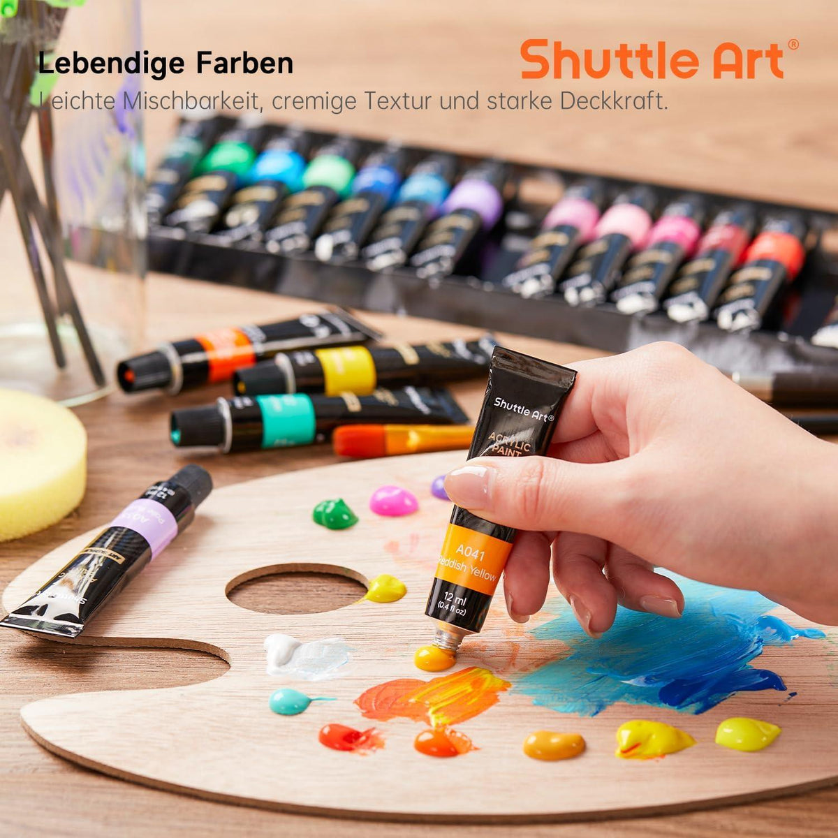 Acrylfarben Set 30 Farben 46 tlg Pinsel Leinwand spatel Kinder Adulte bunt