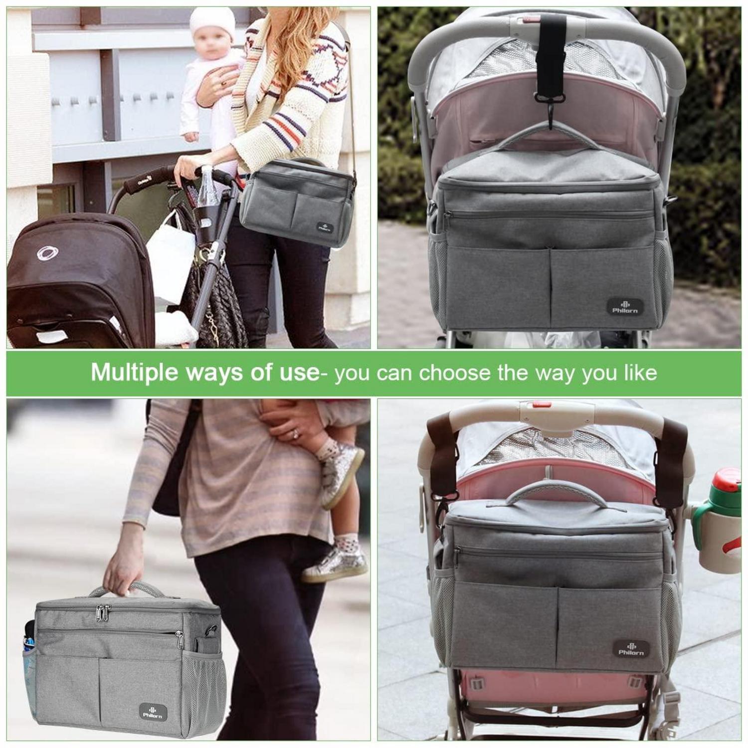 PHILORN Kinderwagen Organizer mit Isolierte Getränkehalter und Große Kapazität, Baby Tasche