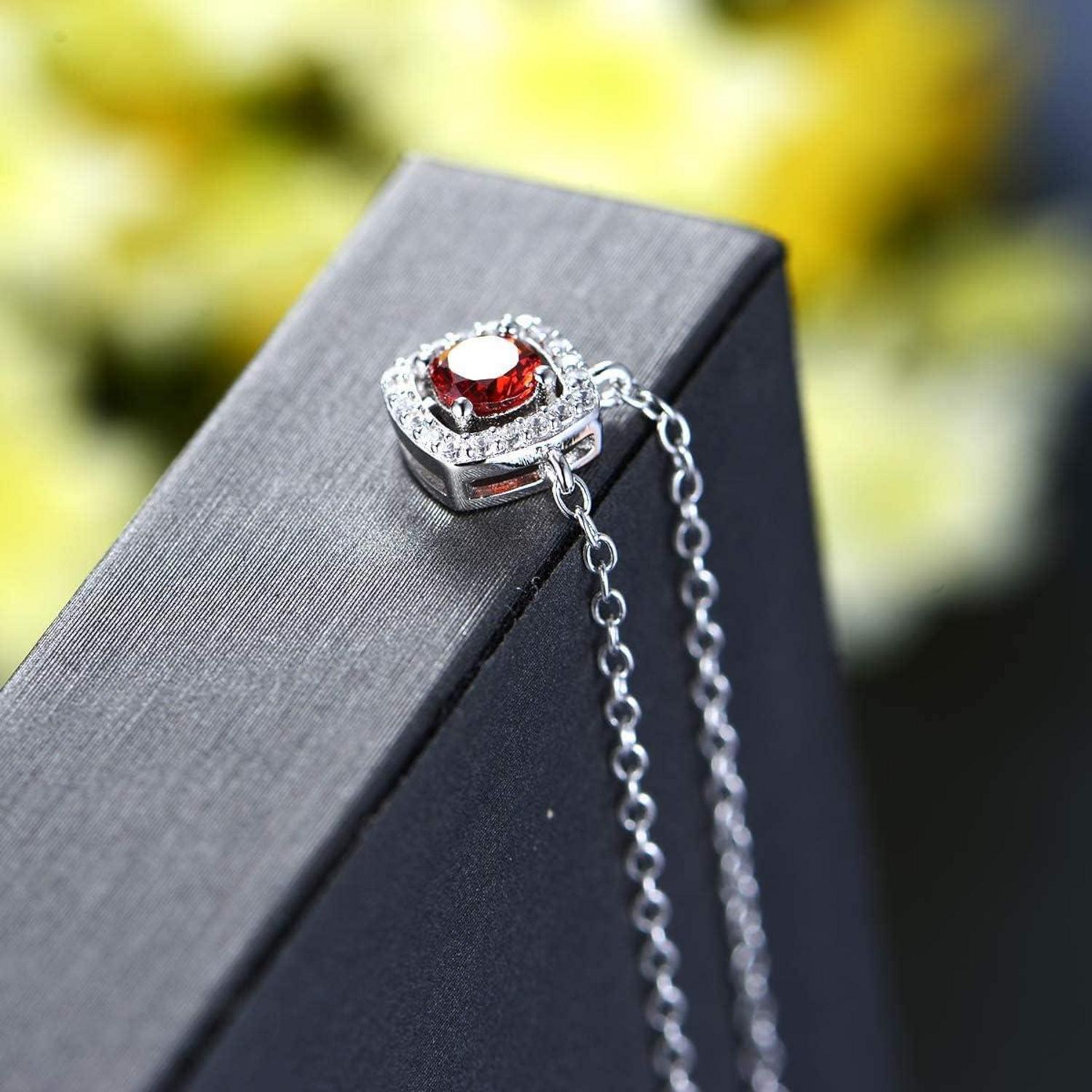 925 Sterling Silber Damen Halskette mit Zirkonia Anhänger Rot 45cm